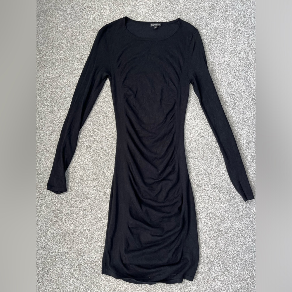 Express black bodycon sweater dress with ruching in the front. Size XS.